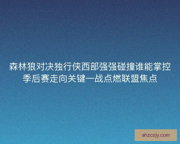森林狼对决独行侠西部强强碰撞谁能掌控季后赛走向关键一战点燃联盟焦点